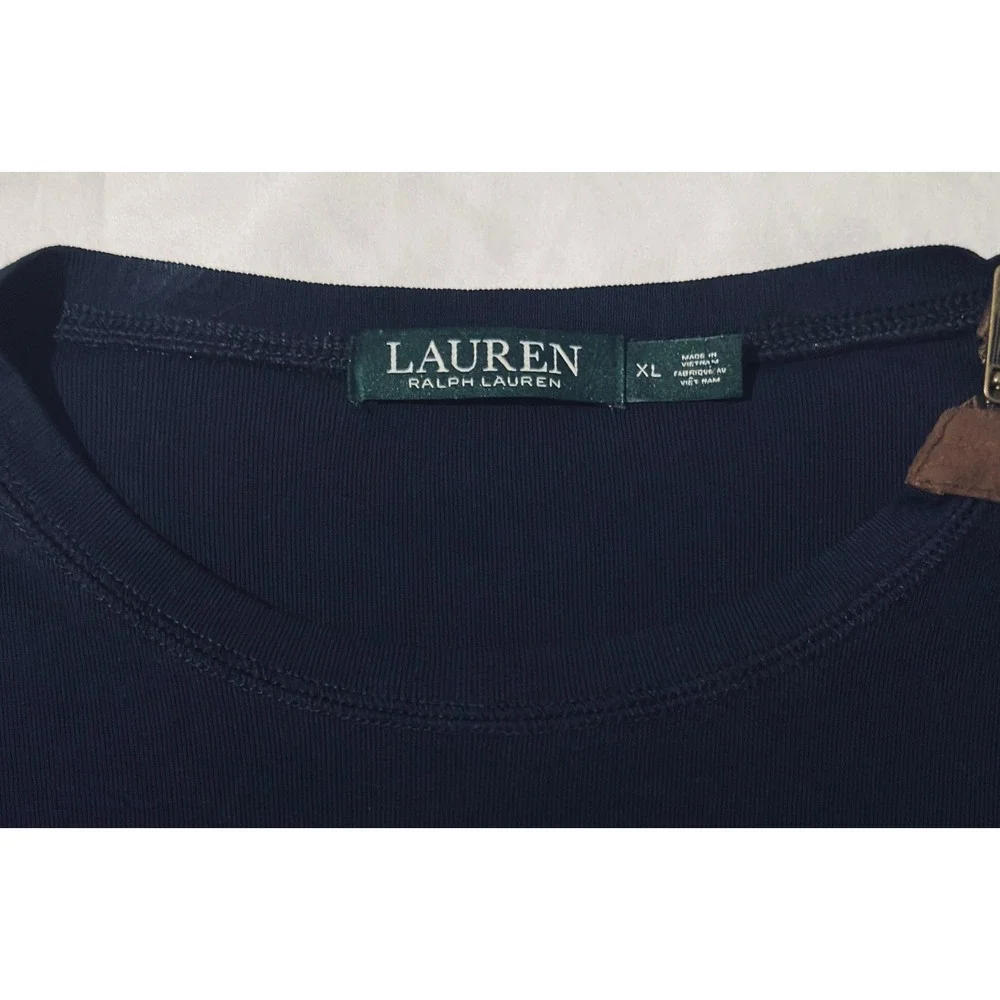 Lauren Ralph Lauren Top Womens XL Navy Blue Suede Patch Shoulder Zip - Picture 7 of 11